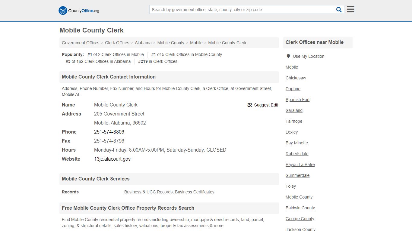 Mobile County Clerk - Mobile, AL (Address, Phone, Fax, and Hours)